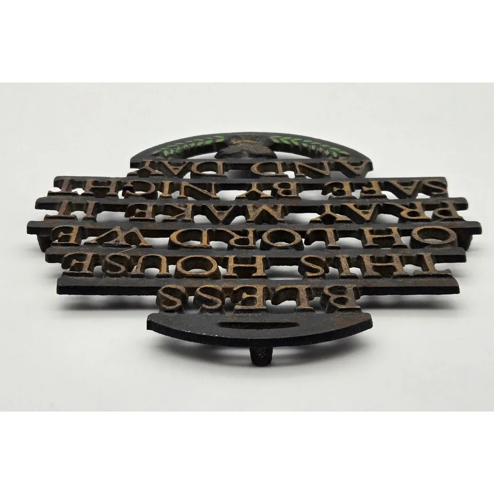 Wilton Cast Iron Trivet Bless This‎ House Prayer Black Gold Vintage Decor